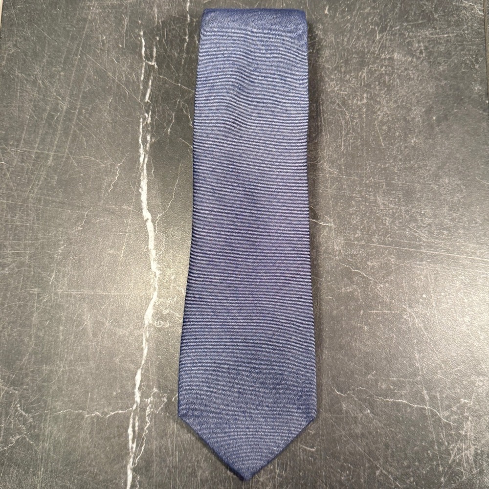 Vintage Lauren Ralph Lauren Mens Tie | Blue Cotton Silk Textured Solid | Y2K